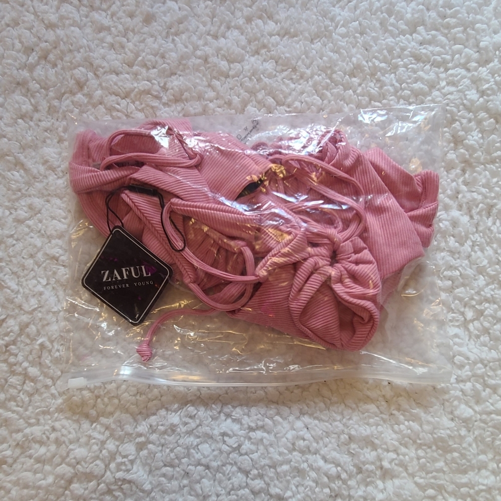 Pink Ribbed Bikini Three Piece Set - Picture 6 of 6